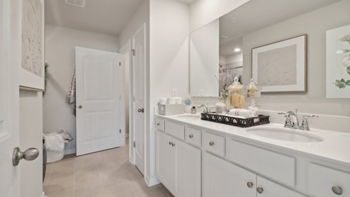 Primary Bath with double vanity with separate tub and shower