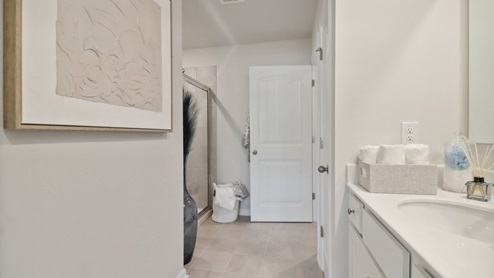 Primary Bath with double vanity with separate tub and shower