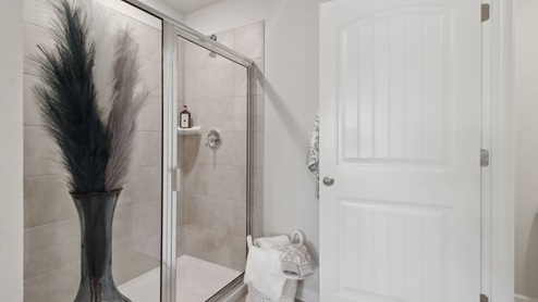 Primary Bath with double vanity with separate tub and shower