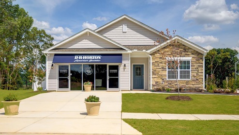 Single story model home with garage converted into sales office