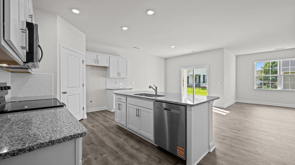 open concept kitchen and living area