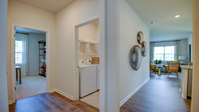 Hallway with caraway chestnut revwood flooring