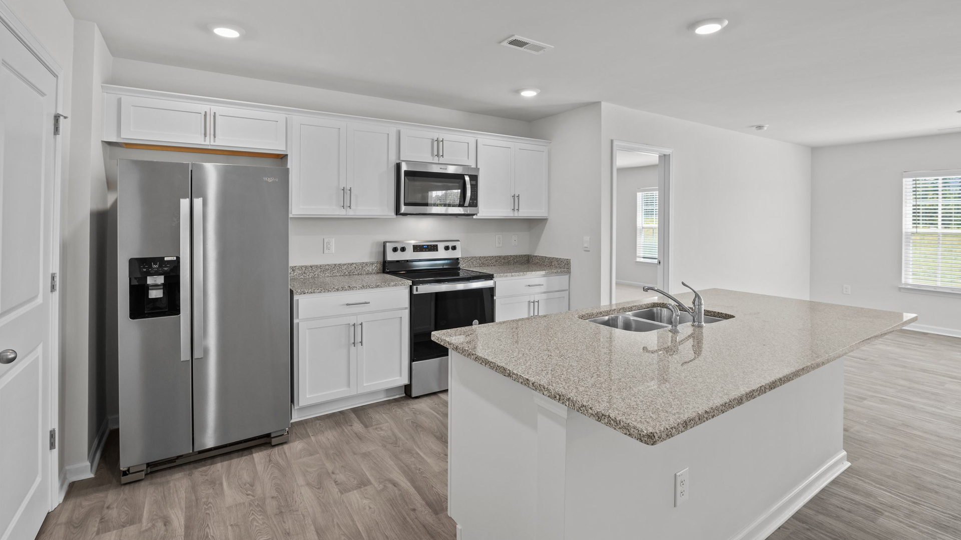 Kitchen with stainless-steel appliances