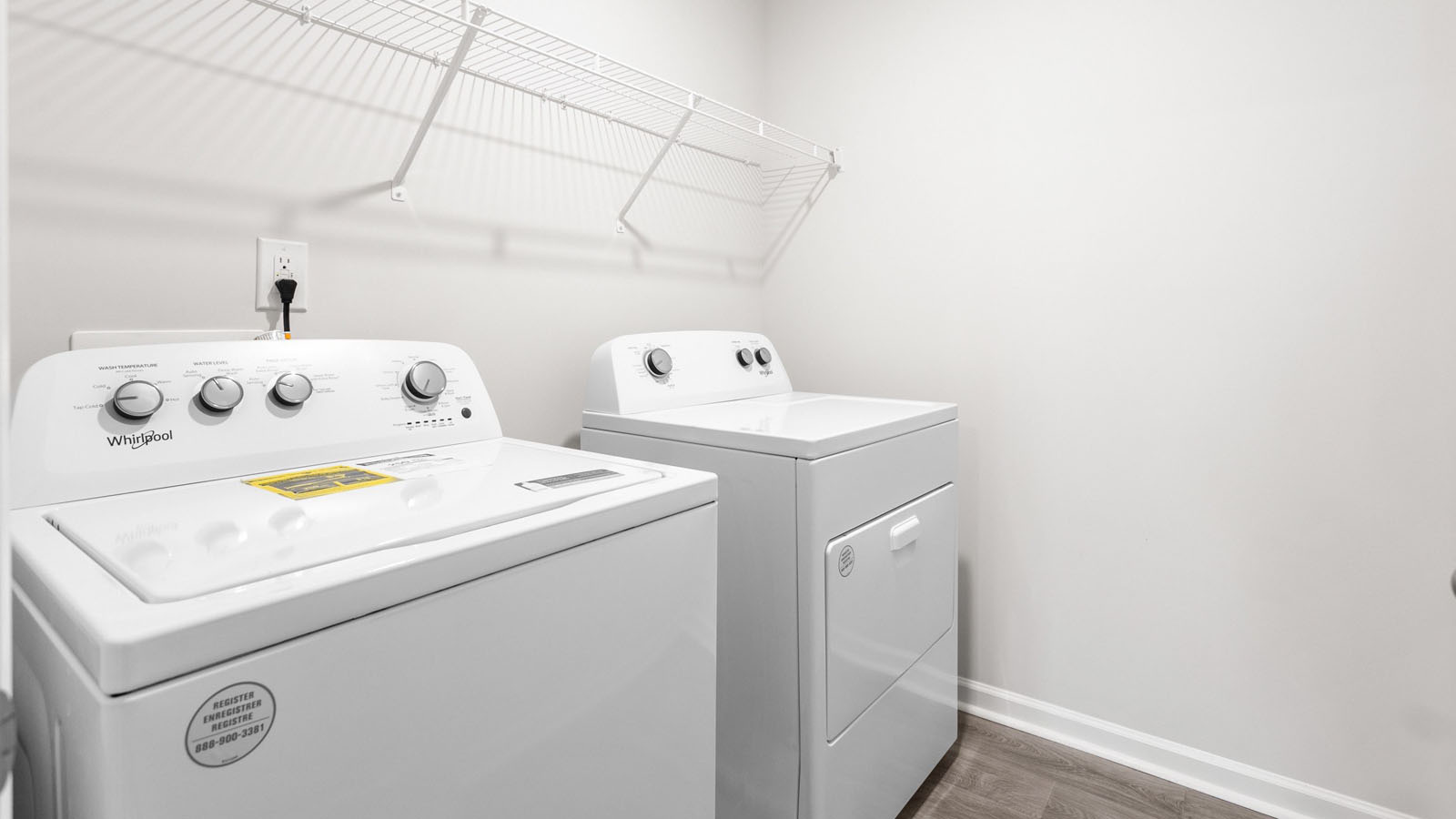Laundry room with wire shelving