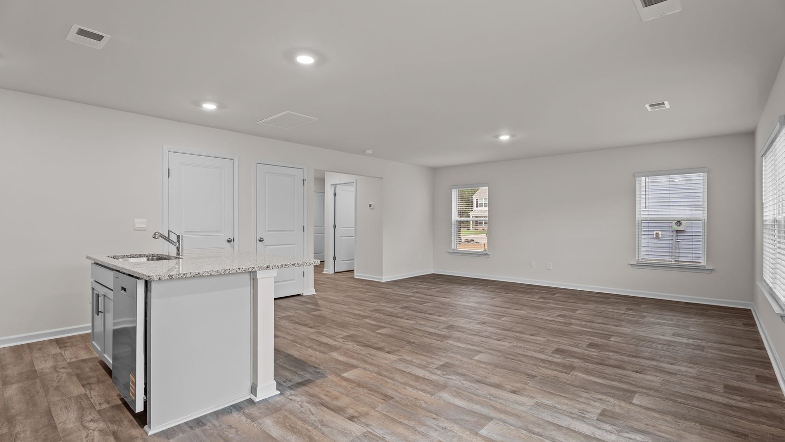 kitchen and living and dining area