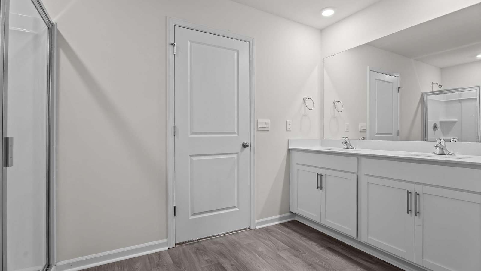 Primary bathroom with quartz counters