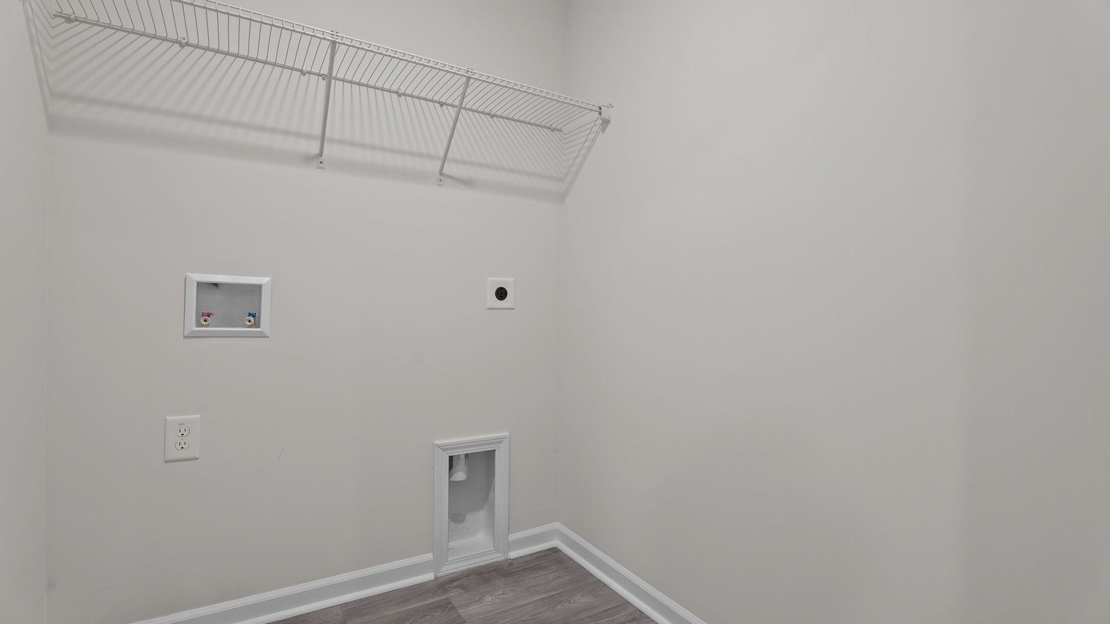 Laundry room with wire shelving
