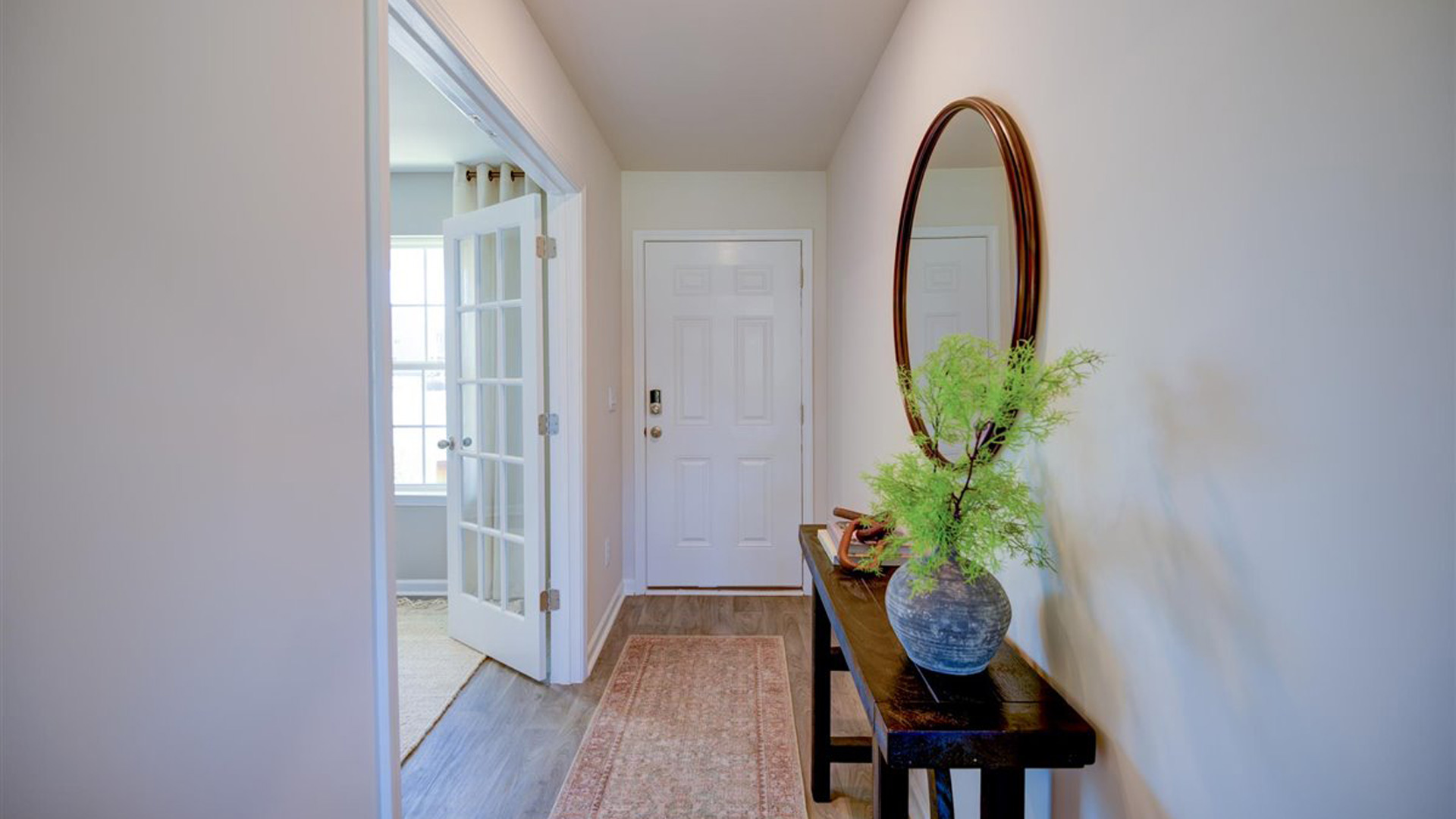 Decorated entry way leading to office.