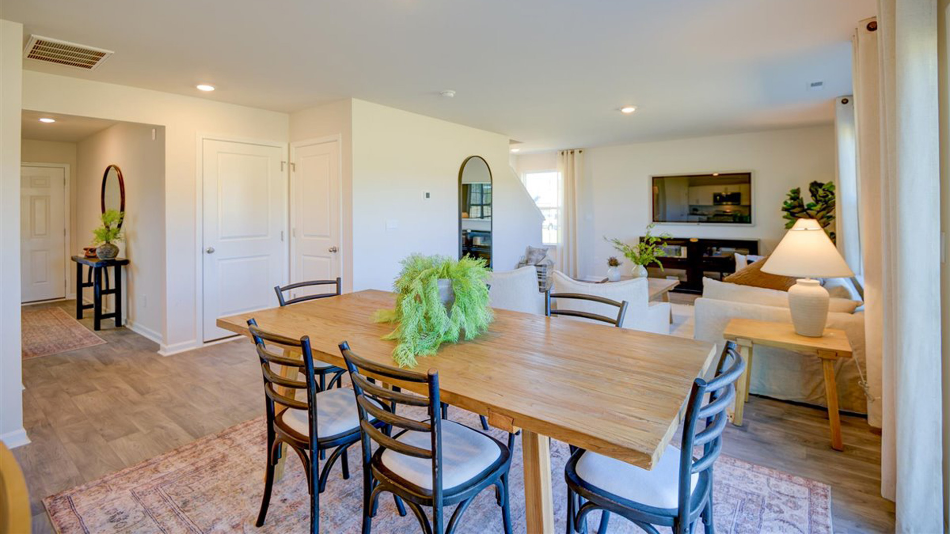 Dining and living space in open floor plan.