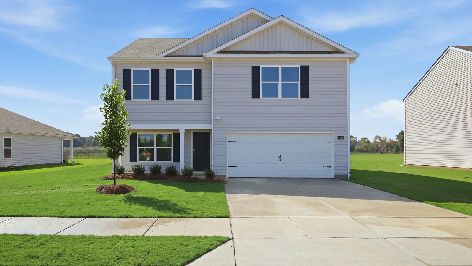 exterior of two story home with vinyl and two car garage