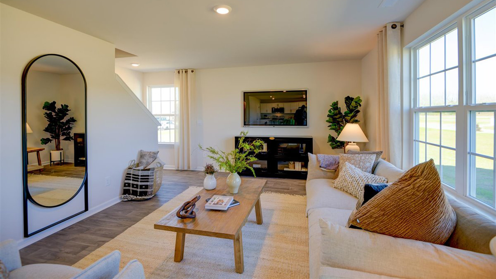 living room with large windows