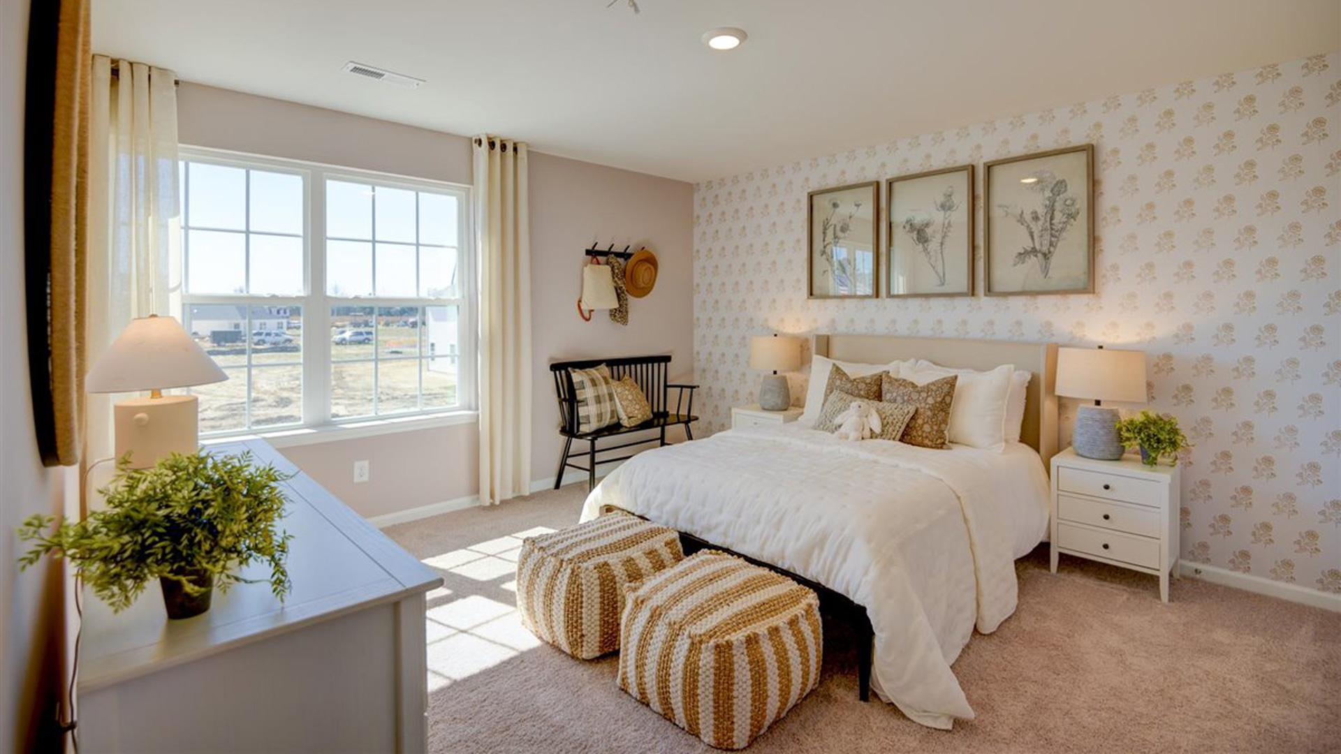 carpeted bedroom with large window