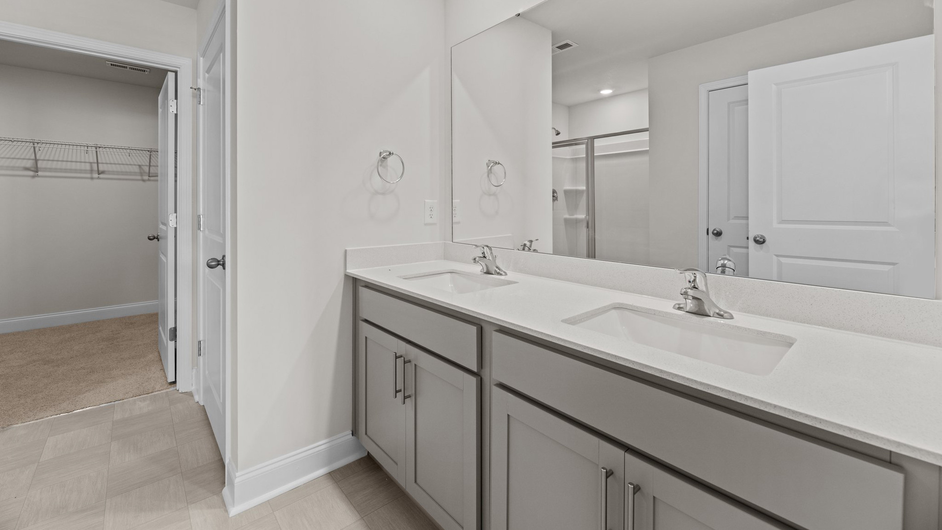 Primary bathroom with quartz counters