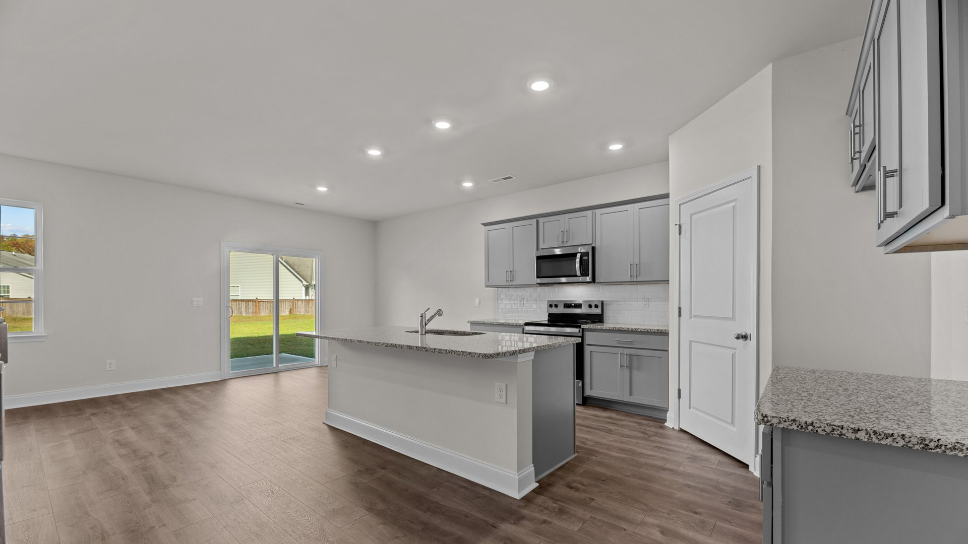 Kitchen with stainless-steel appliances