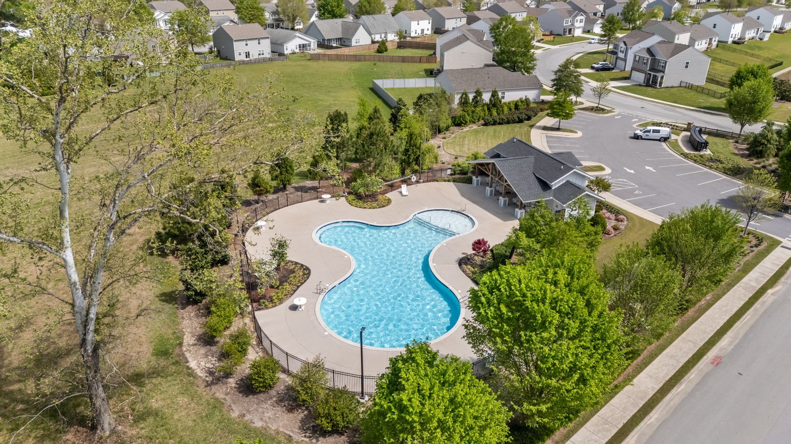 aerial view of community pool