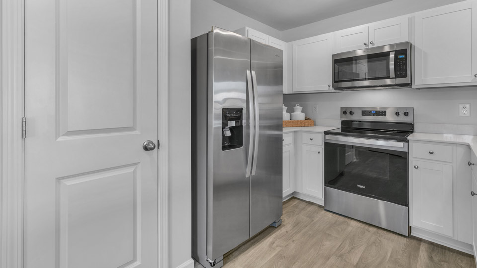 Kitchen with stainless-steel appliances