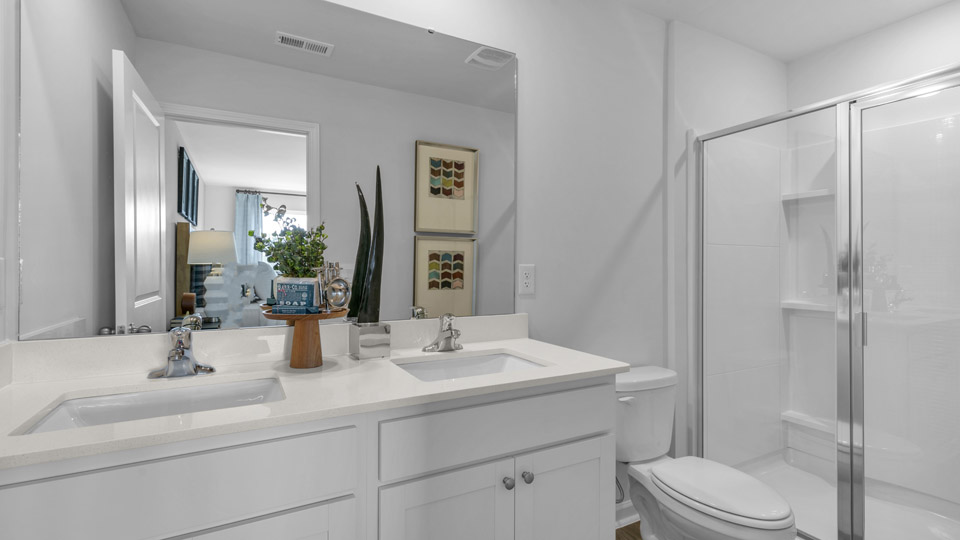 Primary bathroom with quartz counters