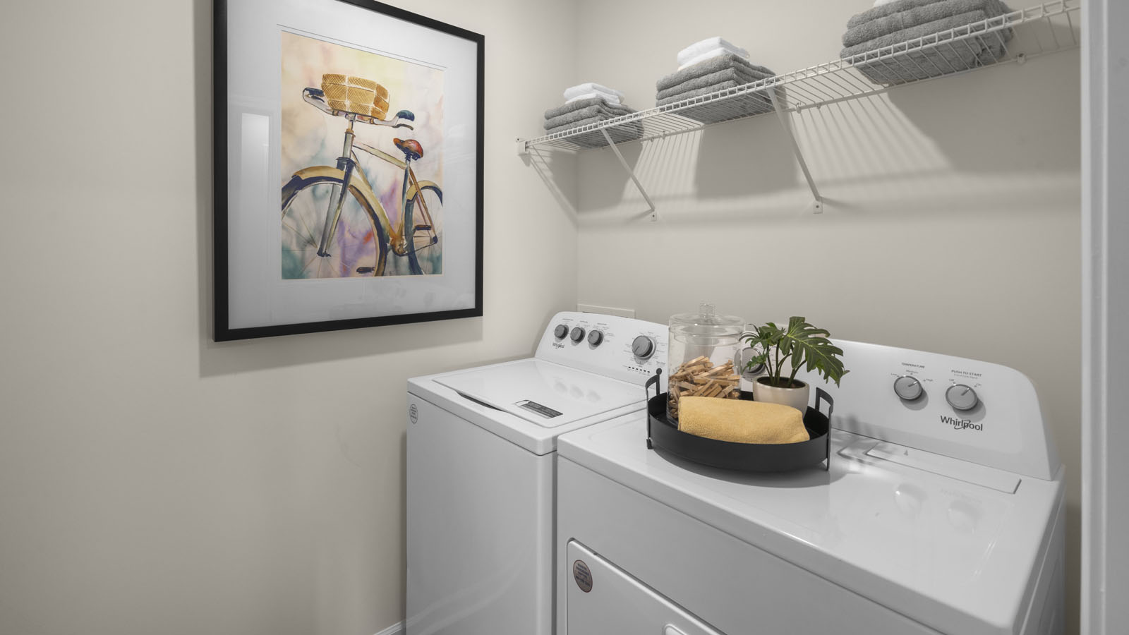 Laundry room with wire shelving
