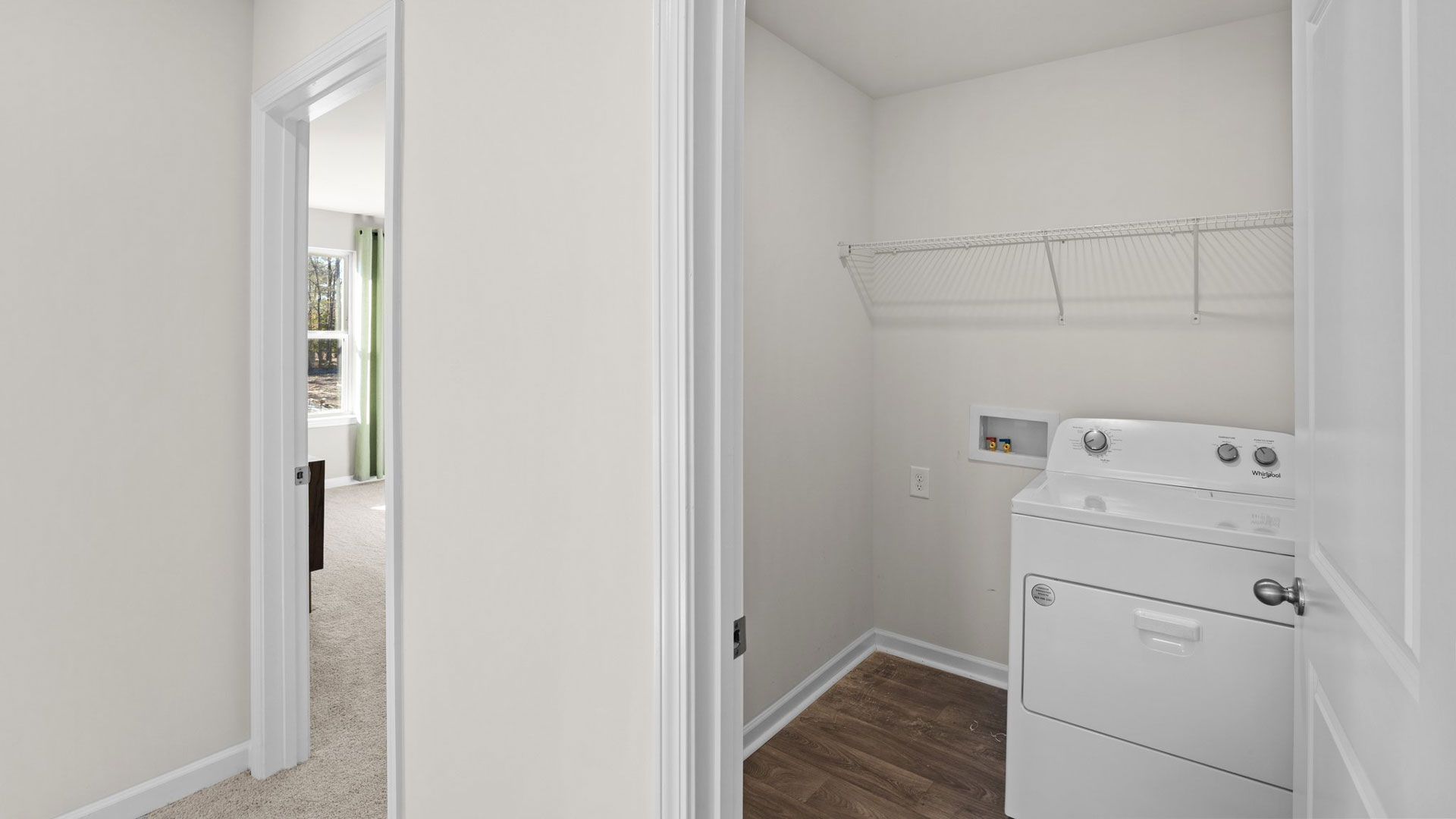 Laundry room with wire shelving