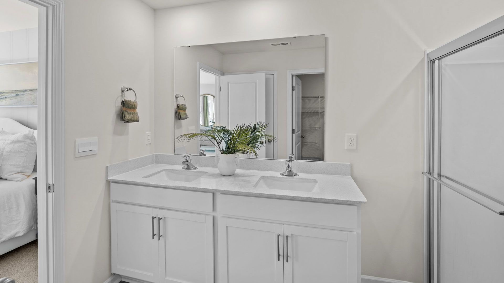 Primary bathroom with quartz counters