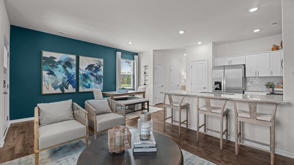 Open-concept living and dining area