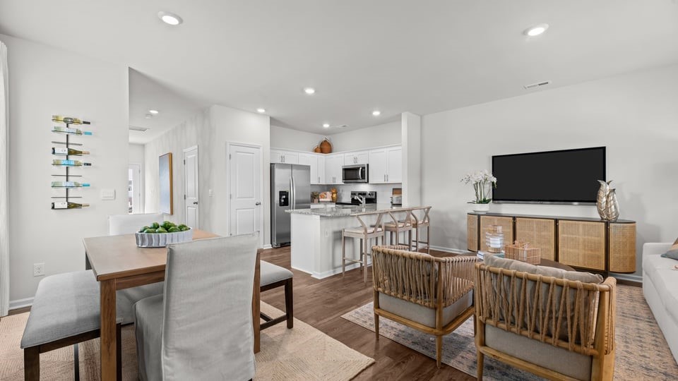 Open-concept living and dining area