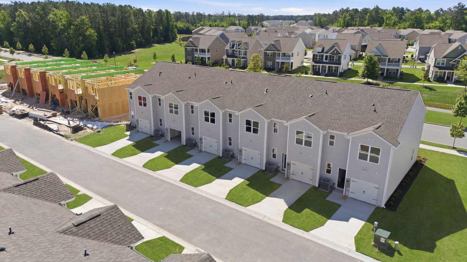 aerial photo of rear of building clock road townhomes