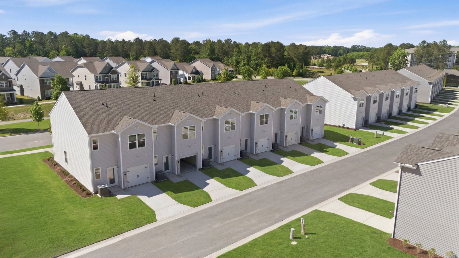 aerial photo of rear of building clock road townhomes