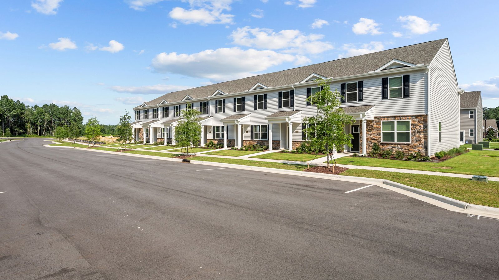 Street view of two story townhomes