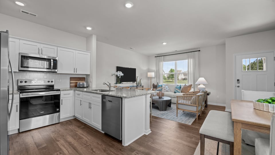 Kitchen with stainless-steel appliances