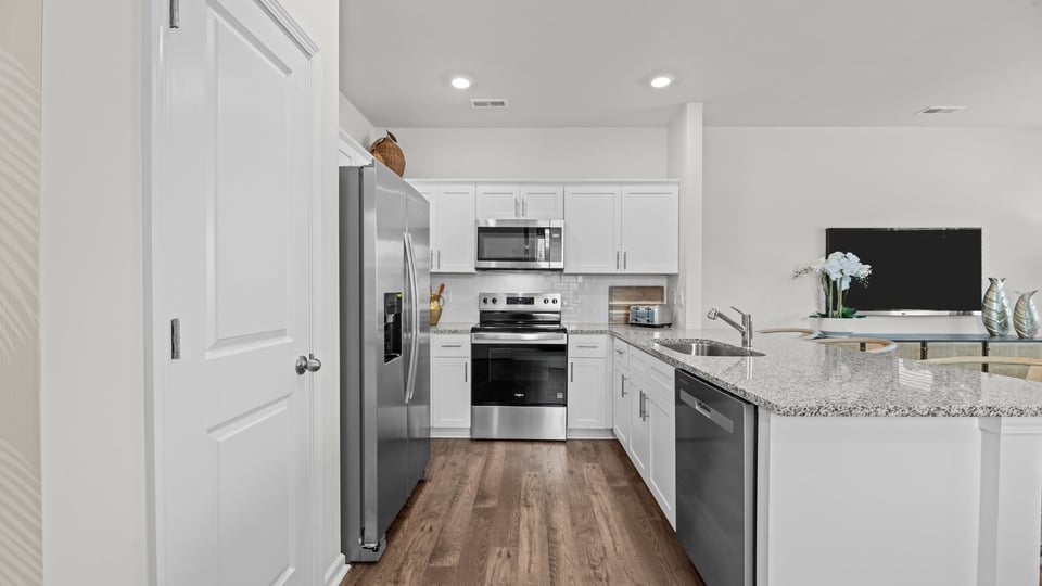 Kitchen with stainless-steel appliances