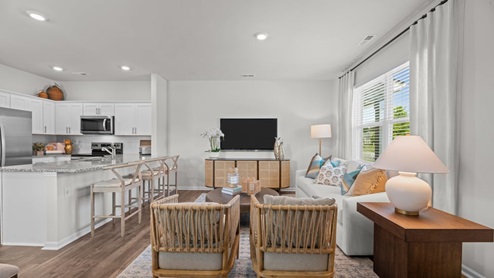 open space concept area featuring kitchen and living room