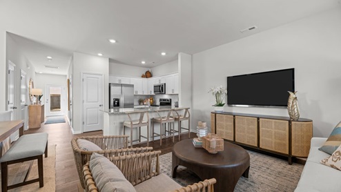 open space concept area featuring kitchen and living room