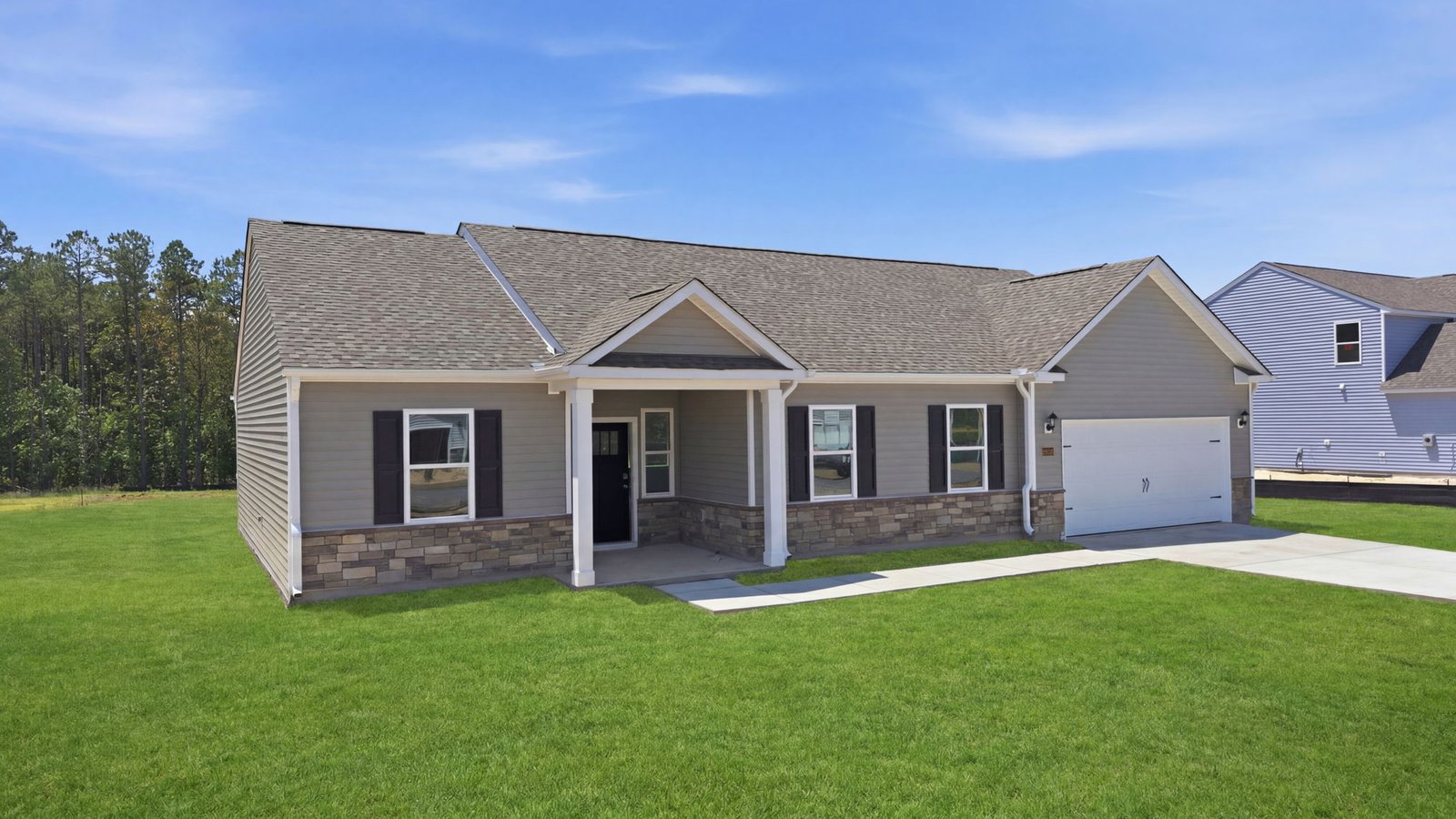 exterior of one story home with two car garage