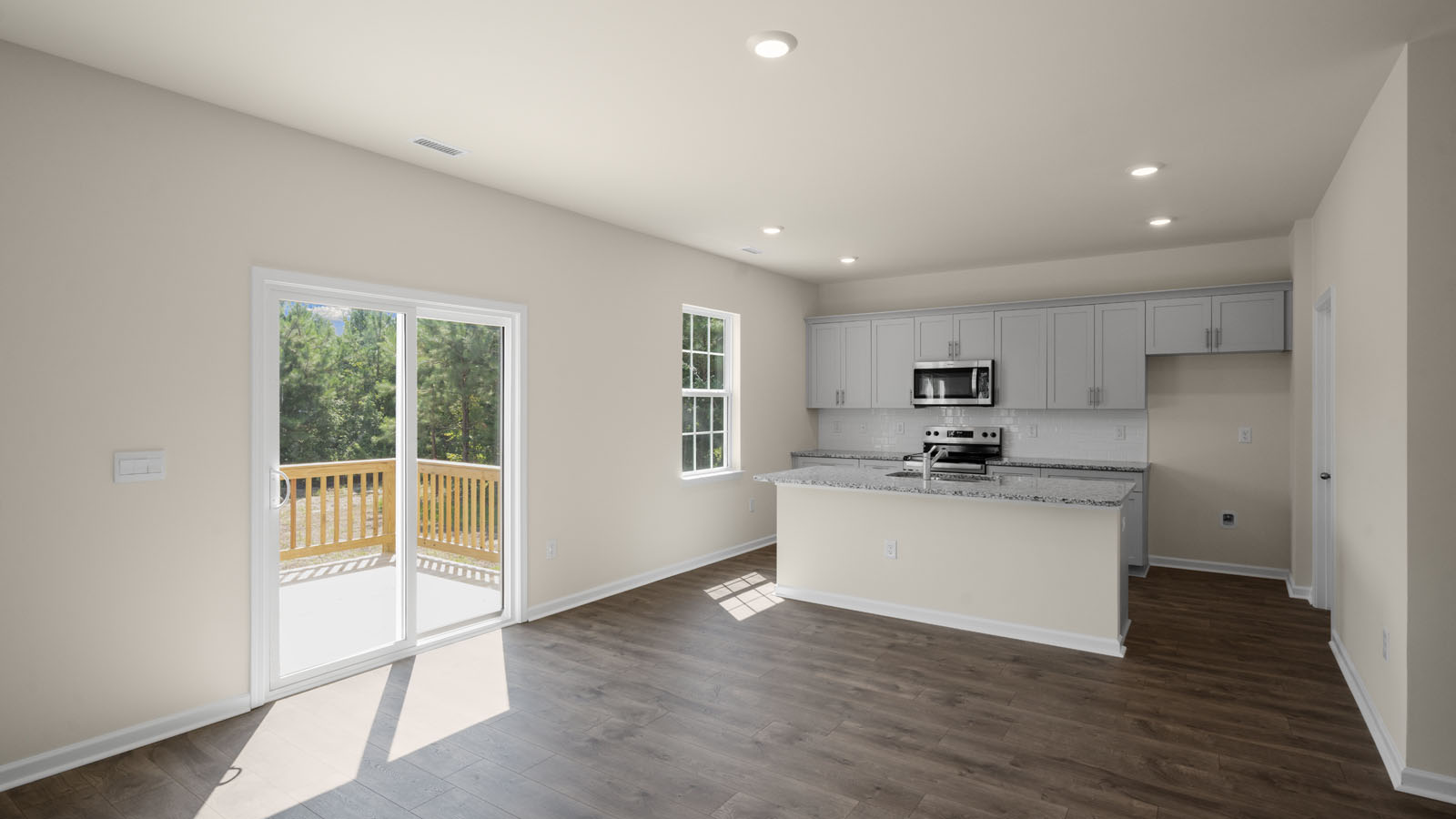 Living area with revwood flooring