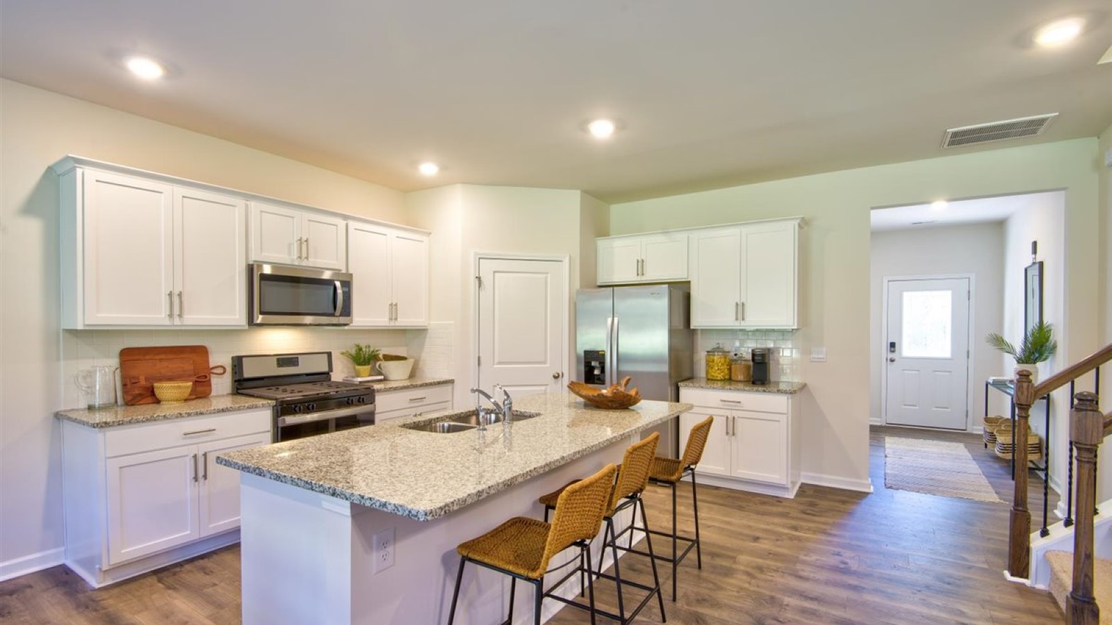 Kitchen with stainless-steel appliances