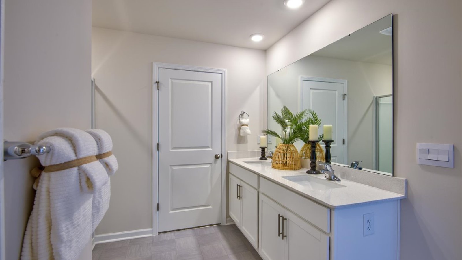 Primary bathroom with quartz counters