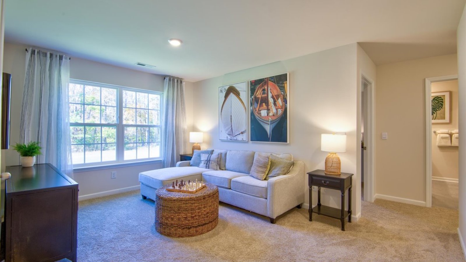 Loft with carpet flooring