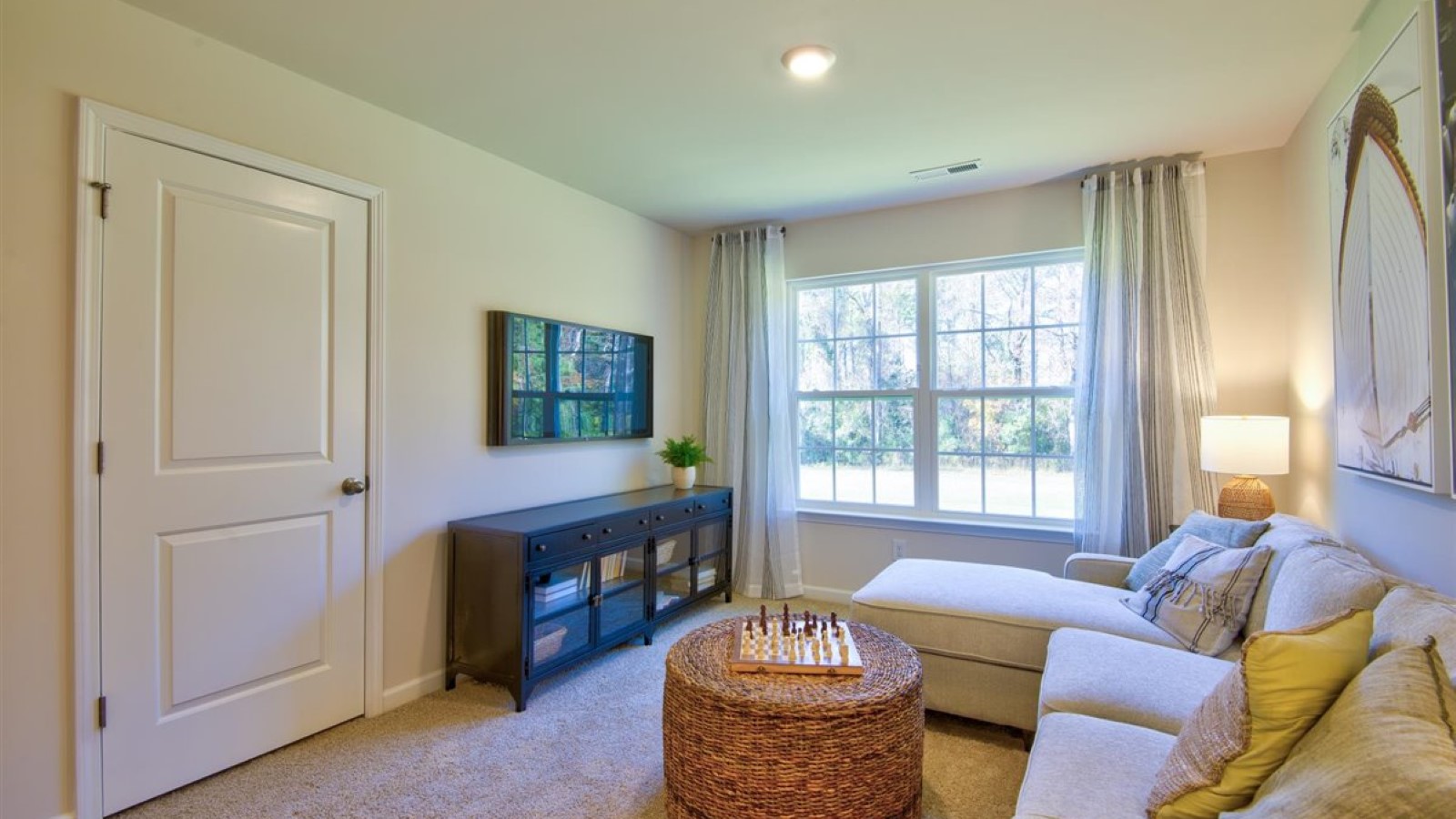 Loft with carpet flooring