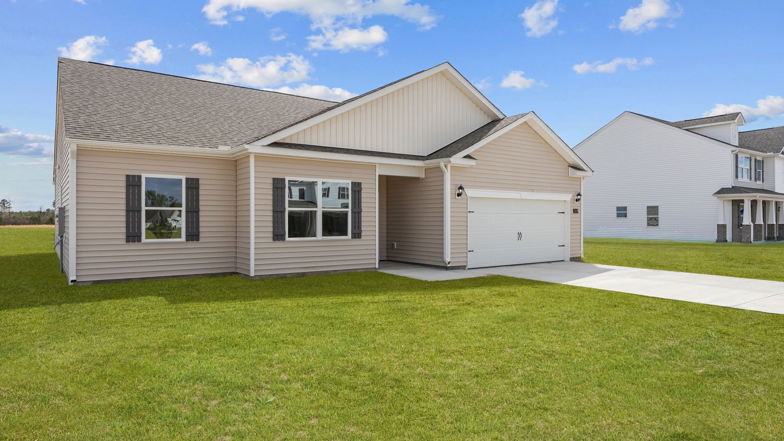 booth exterior one story with two car garage