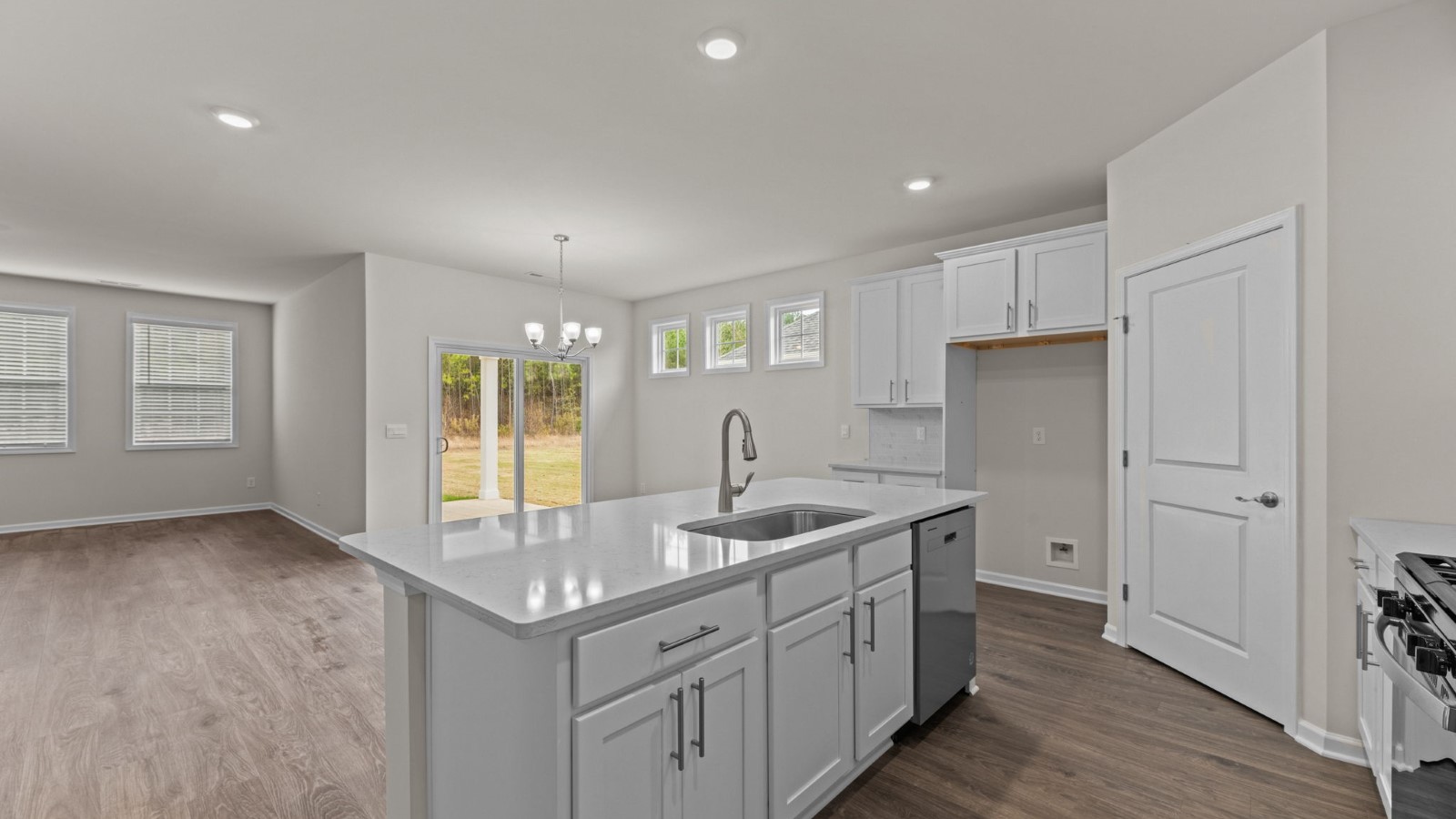 open concept kitchen and living area