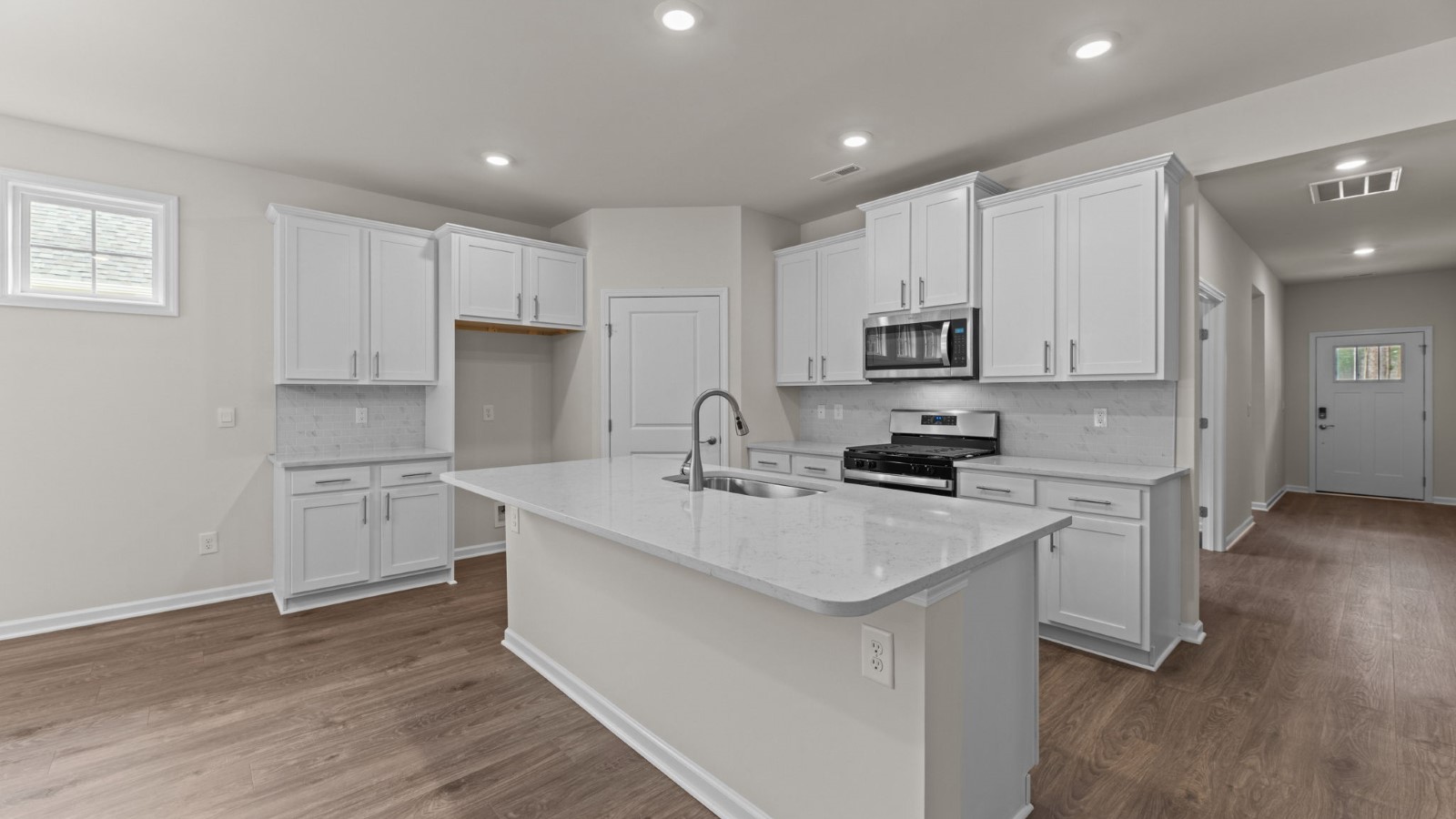 open concept kitchen and living area