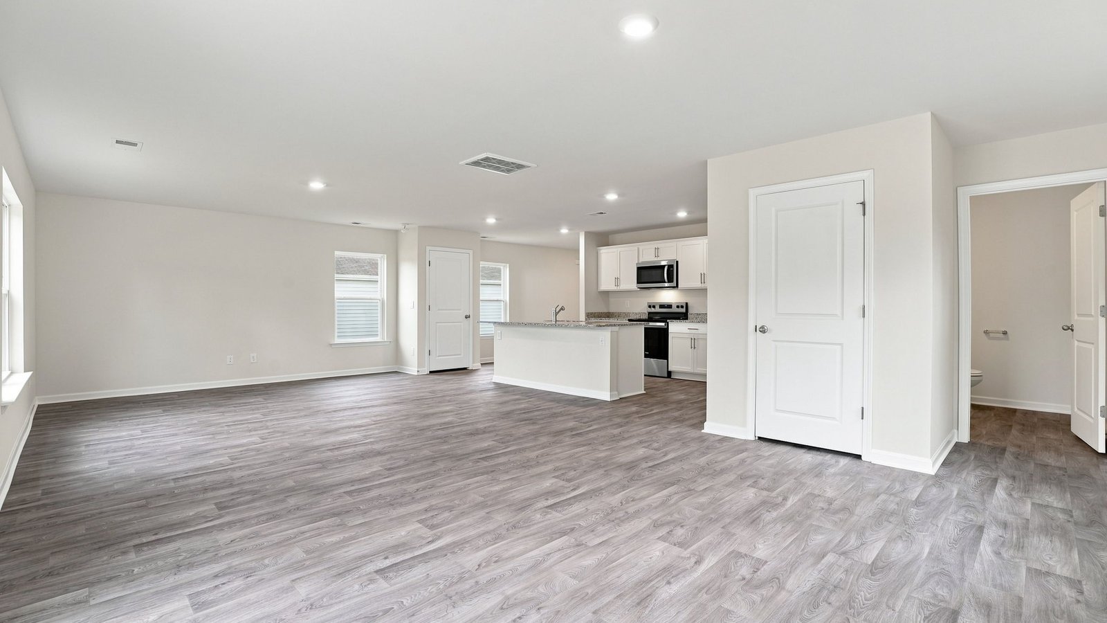 open concept living and dining area
