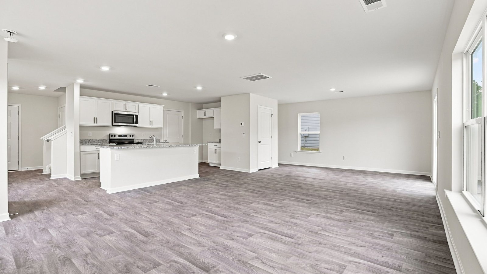 open concept living and dining area