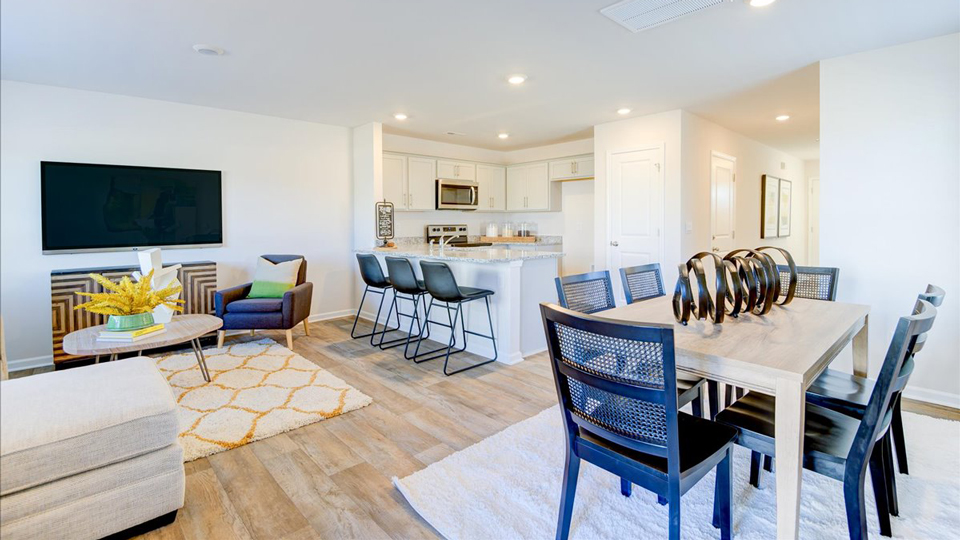 Open-concept living and dining area