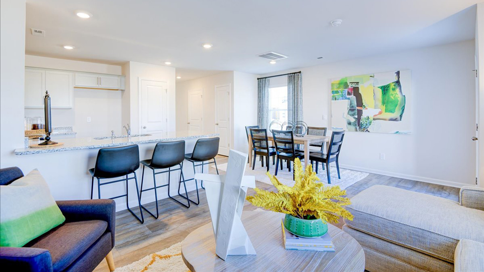 Open-concept living and dining area
