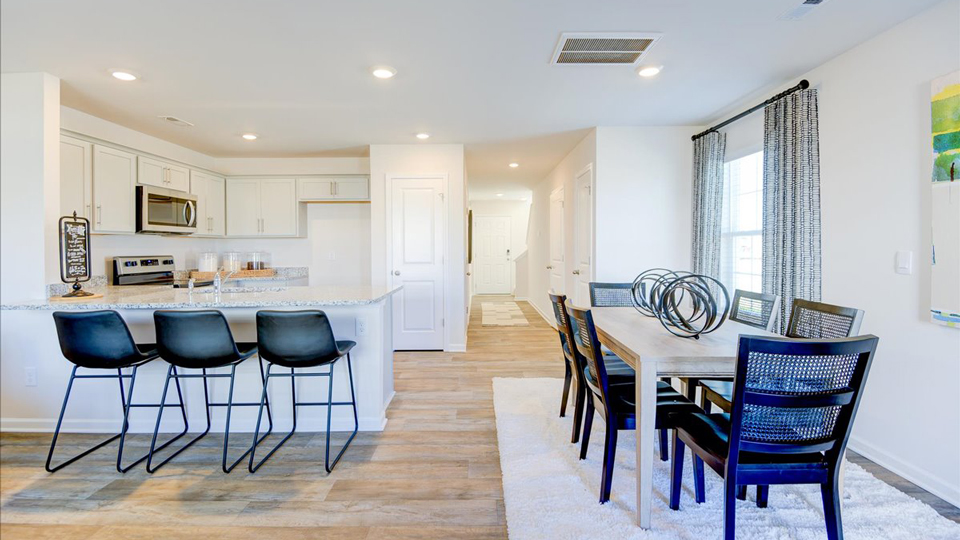 Open-concept living and dining area