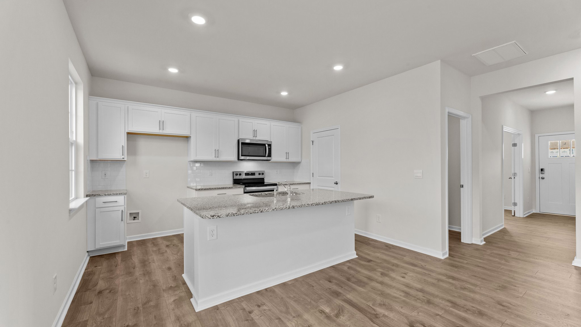 Kitchen with stainless-steel appliances