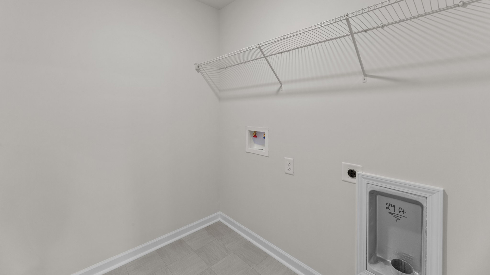 Laundry room with wire shelving