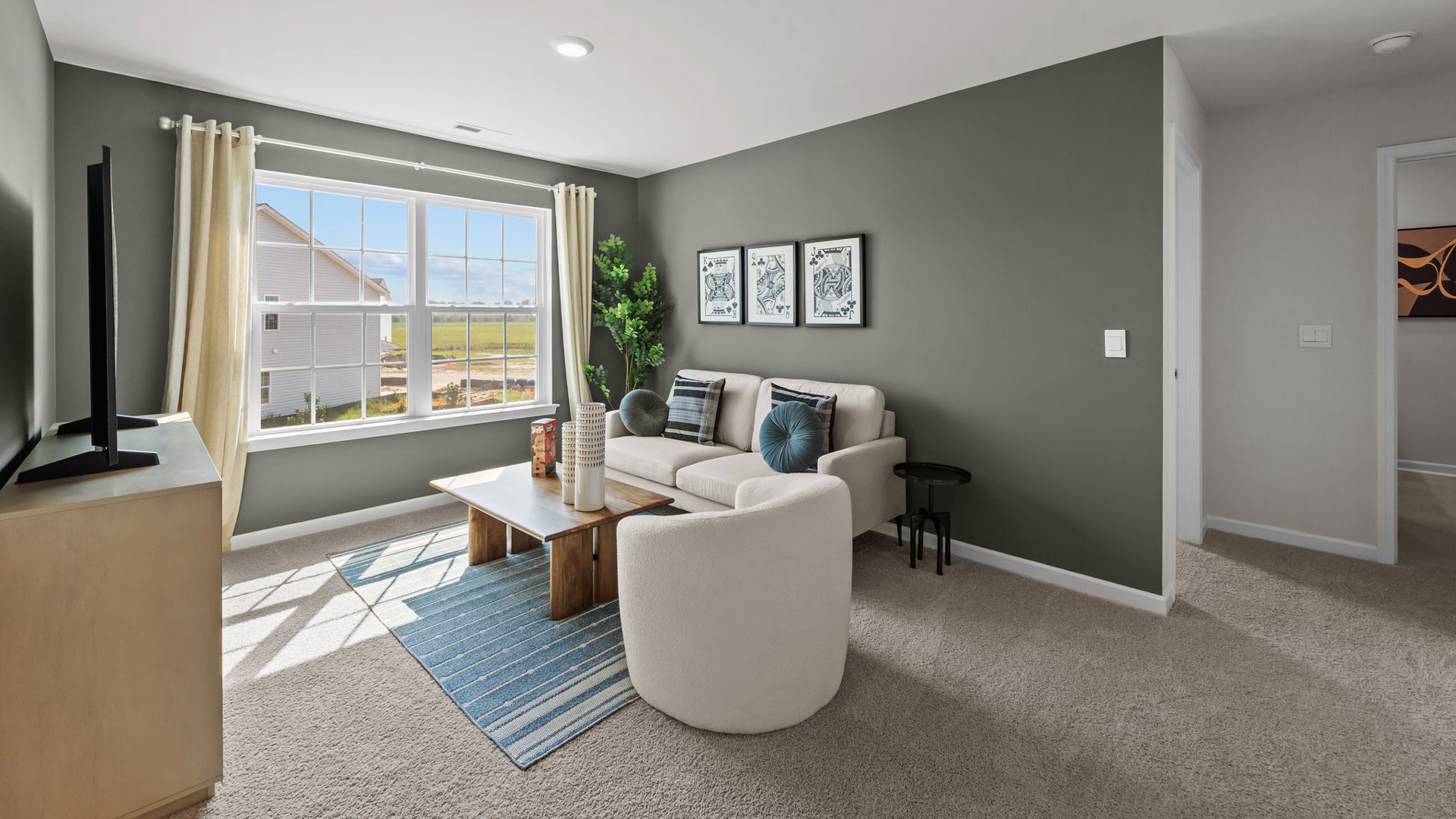 Loft with carpet flooring